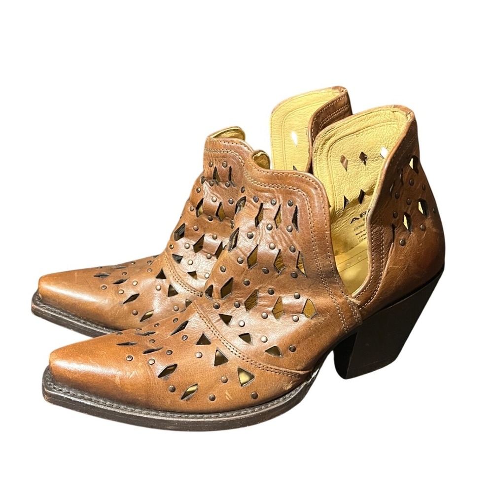 Ariat Dixon Studded Womens 9B Brown Leather Perforated Cutout Western Boots